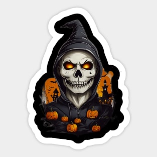Glowing Ghouls: Skeletons, Pumpkins, and Fiery Eyes Halloween Design Sticker